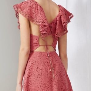 Coral Red Keepsake Unravelled Mini Dress Ruffle Eyelets